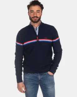 Baumwollpullover mit halbem Reißverschluss - Industrial Navy
