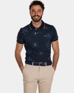 Bedrucktes Poloshirt aus Baumwolle - Key Navy