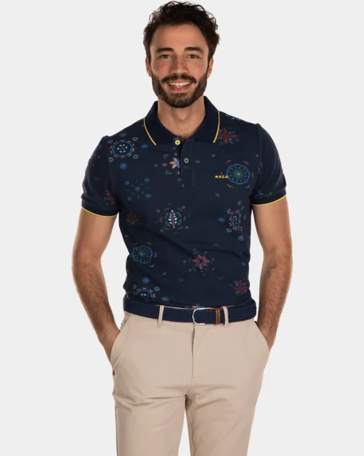 Bedrucktes Poloshirt aus Baumwolle - Key Navy