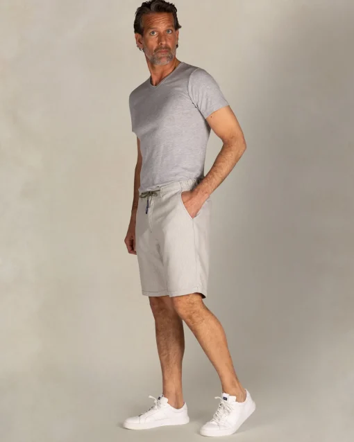 Beige gestreifte Leinen-Shorts