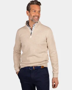 Beigefarbener Sweatshirt mit halbem Reißverschluss - Oat Sand