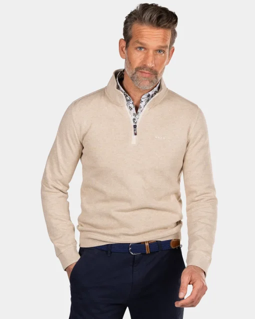 Beigefarbener Sweatshirt mit halbem Reißverschluss - Oat Sand