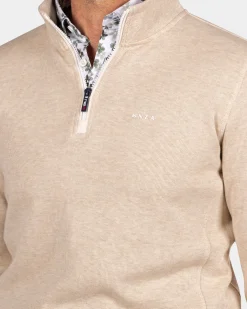 Beigefarbener Sweatshirt mit halbem Reißverschluss - Oat Sand