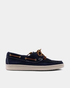 Blaue Leder-Bootsschuhe