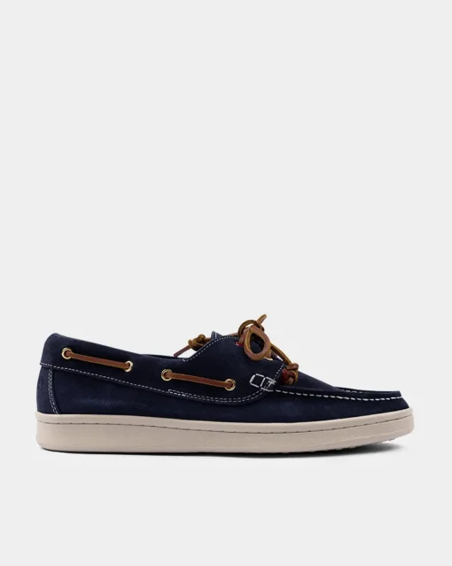 Blaue Leder-Bootsschuhe