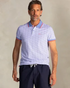 Blaues Baumwoll-Poloshirt mit grafischem Print
