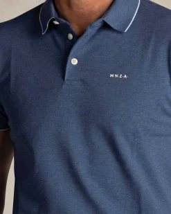 Blaues Baumwoll-Stretch-Poloshirt mit Kontrastfarbe