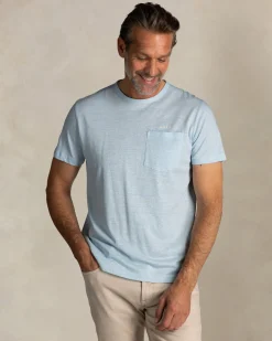 Blaues leinen-t-shirt mit rundhalsausschnitt