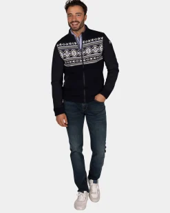 Dunkelblaue Strickjacke mit weiß-blauem Muster - Winter Navy