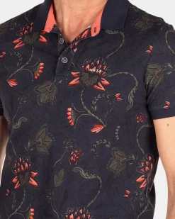 Dunkelblaues Poloshirt mit Blumendruck - Traditional Navy