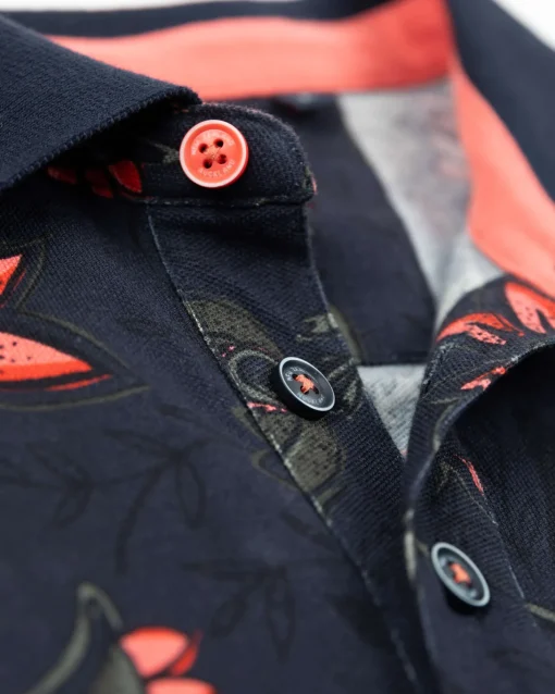 Dunkelblaues Poloshirt mit Blumendruck - Traditional Navy