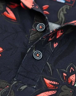 Dunkelblaues Poloshirt mit Blumendruck - Traditional Navy