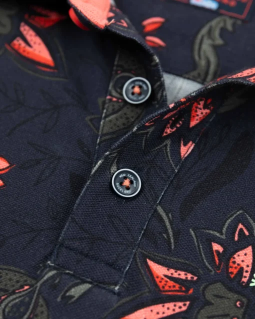Dunkelblaues Poloshirt mit Blumendruck - Traditional Navy