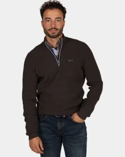 Dunkelbrauner Chenille-Pullover mit halbem Reißverschluss - Dark Mocca