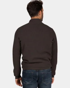 Dunkelbrauner Chenille-Pullover mit halbem Reißverschluss - Dark Mocca