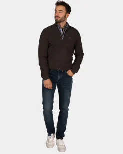 Dunkelbrauner Chenille-Pullover mit halbem Reißverschluss - Dark Mocca