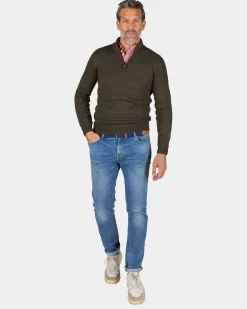 Dunkelgrüner Pullover mit halbem Reißverschluss - Gravel Green