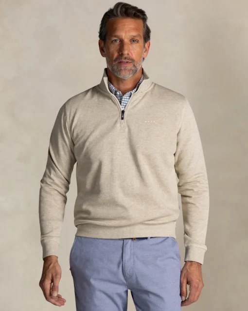 Ecru halbzipp-pullover aus baumwolle
