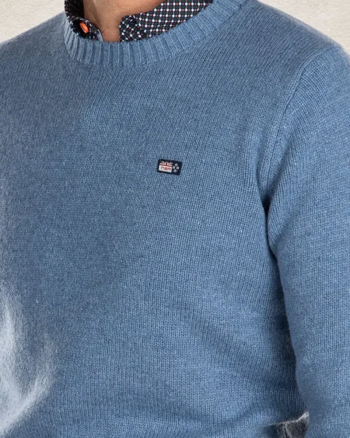 Einfacher Strickpullover mit Rundhalsausschnitt - Cloudy Blue