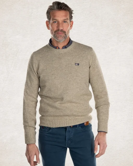 Einfacher Strickpullover mit Rundhalsausschnitt - Sahara Sand