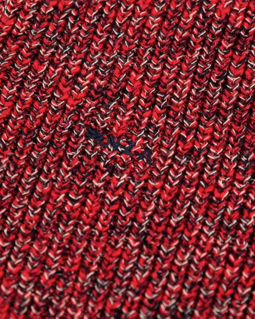 Einfarbiger Baumwollpullover mit halbem Reißverschluss - Carmine red