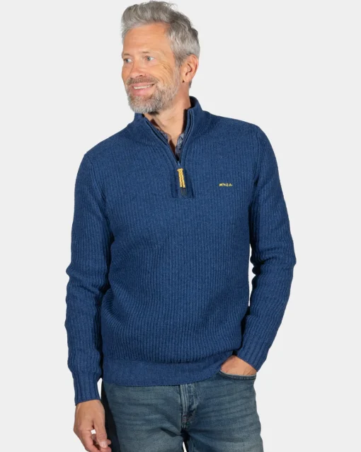 Einfarbiger Pullover mit halbem Reißverschluss Dry - Storm Blue