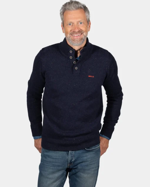 Einfarbiger Pullover mit Knöpfen Brownlee - Ink Navy
