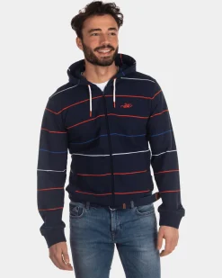 Gestreifte Strickjacke blau rot weiß - Industrial Navy