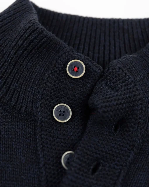 Gestrickte pullover mit halber Knopfleiste - Pitch Navy