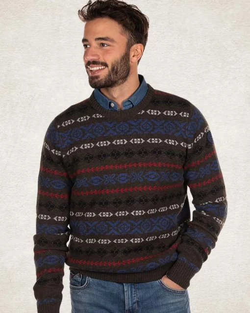 Gestrickter Pullover mit rundem Ausschnitt - Smoked Green
