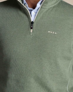 Grüner pullover mit halbem reißverschluss aus baumwolle