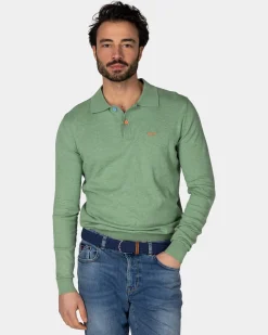 Grünes Langarm-Poloshirt