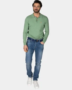 Grünes Langarm-Poloshirt