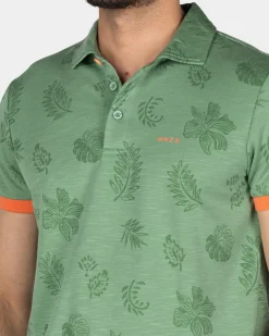 Grünes Poloshirt mit Blattmuster