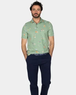 Grünes Poloshirt mit Blattmuster