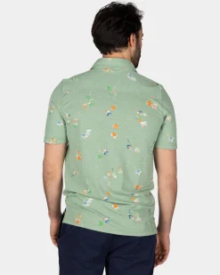 Grünes Poloshirt mit Blattmuster