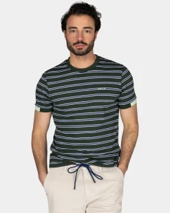 Grün-weiß gestreiftes Baumwoll-T-Shirt