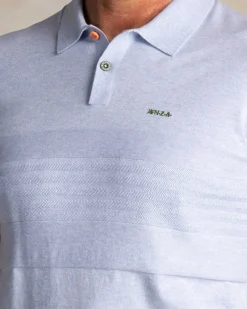 Hellblaues gestricktes Baumwoll-Poloshirt