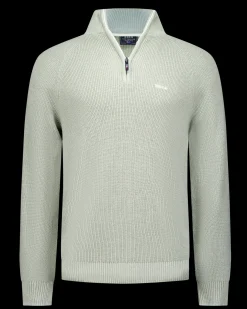 Hellgrüner Strickpullover mit halbem Reiﾧverschluss - Sage