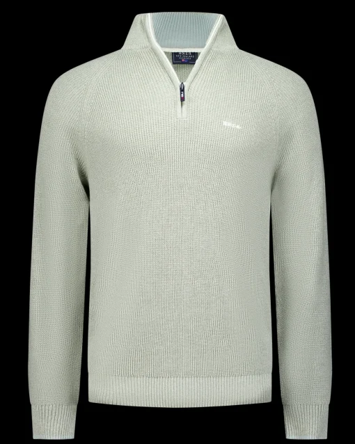 Hellgrüner Strickpullover mit halbem Reiﾧverschluss - Sage