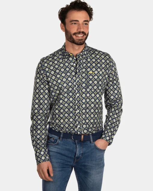 Hemd aus Leinen mit Blumendruck - Country Yellow