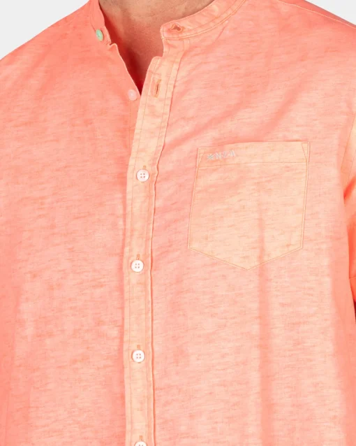 Kragenloses Hemd mit kurzen Ärmeln - Fury Pink