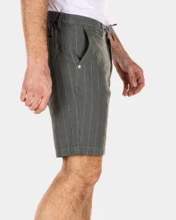 Kurze Leinen-Chinohose - Chalk Green