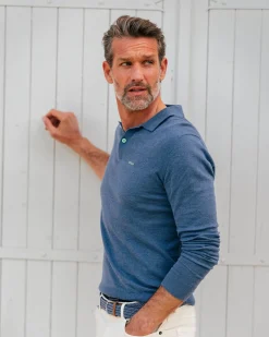 Langarm-Poloshirt aus marineblauer Baumwolle