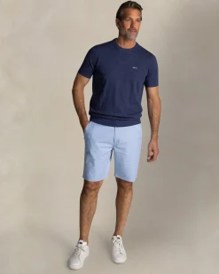 Marineblaue baumwollpullover mit rundhalsausschnitt