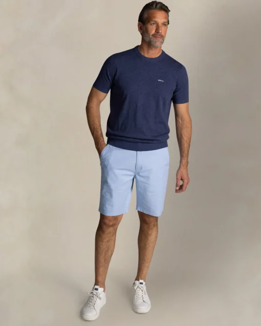 Marineblaue baumwollpullover mit rundhalsausschnitt