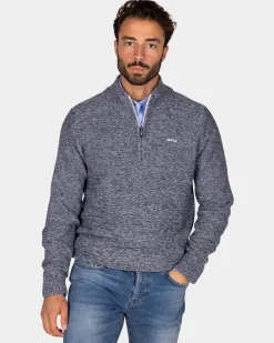 Marineblauer Strickpullover mit halbem Reißverschluss - Winter Navy