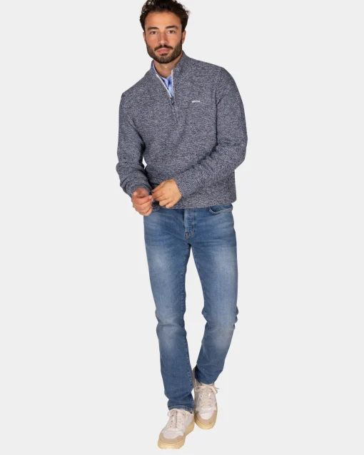 Marineblauer Strickpullover mit halbem Reißverschluss - Winter Navy