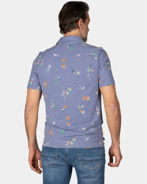 Marineblaues Poloshirt mit Blattmuster