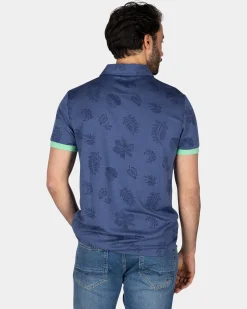 Marineblaues Poloshirt mit Blattmuster